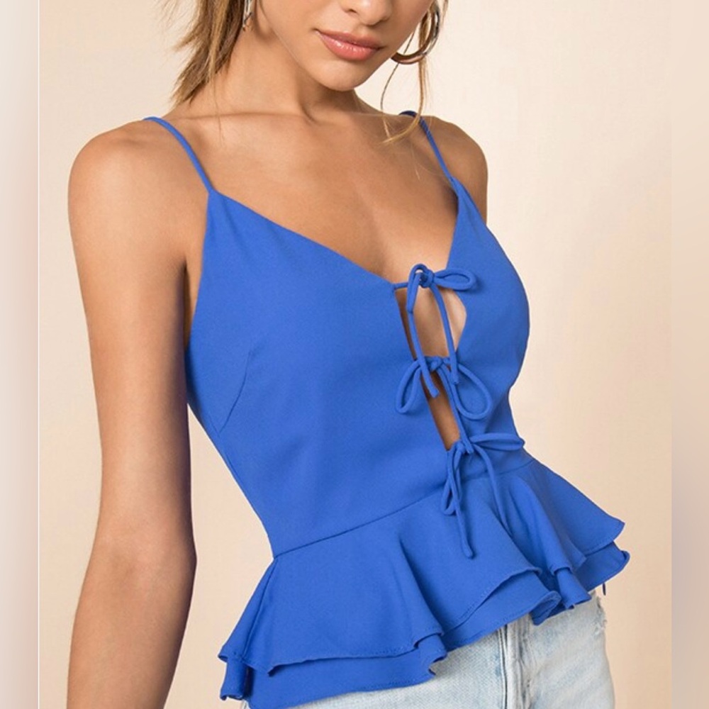 Superdown Casandra Ruffle Cami Top in Cobalt Size S NWT